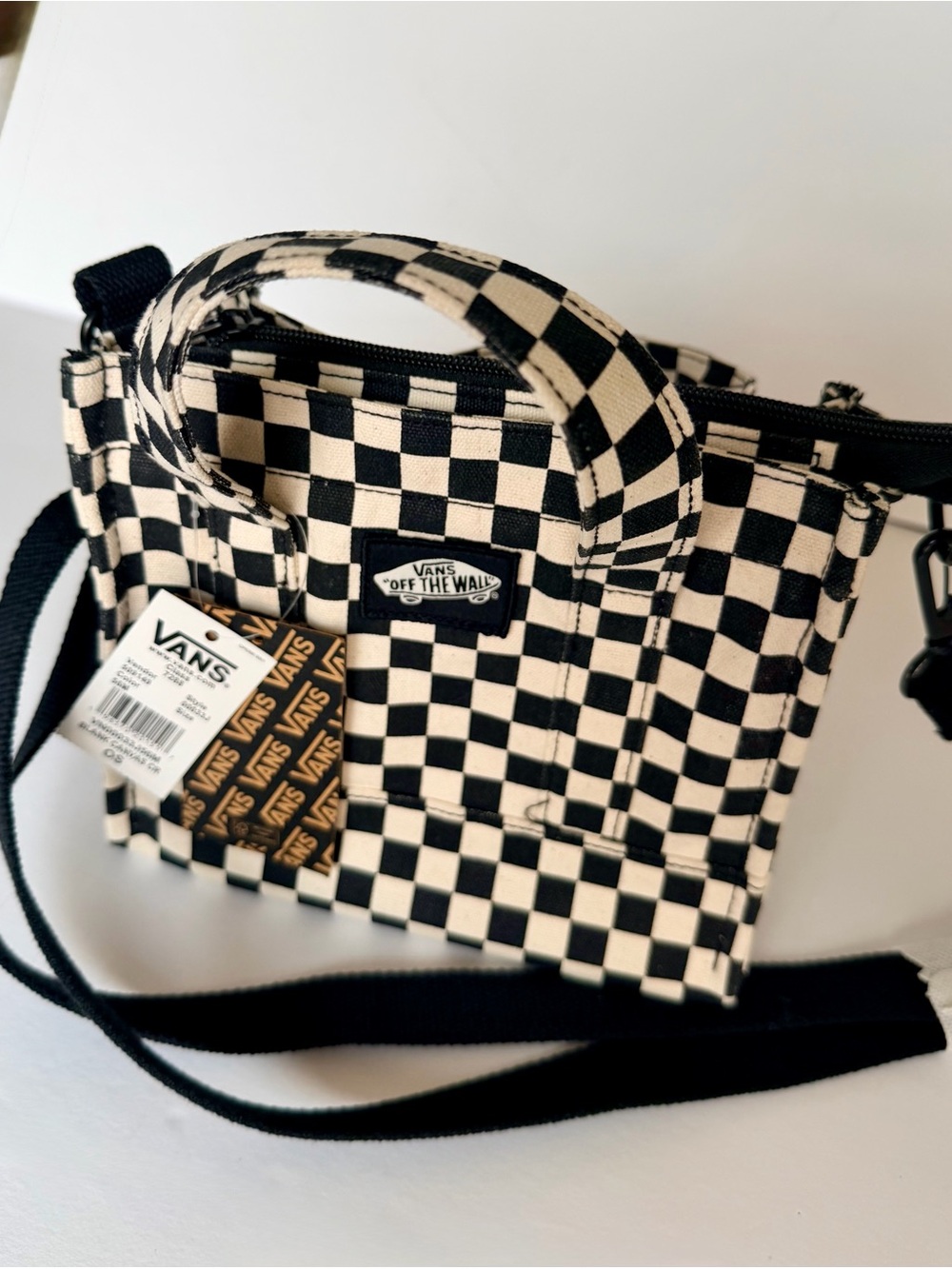 Vans Checkerboard Crossbody Tote - Black & Cream Canvas - Picture 7 of 10